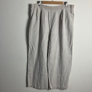 Eileen Fisher Sz M Linen Wide Leg Crop Pants Pleated Elastic Waist Casual Luxury